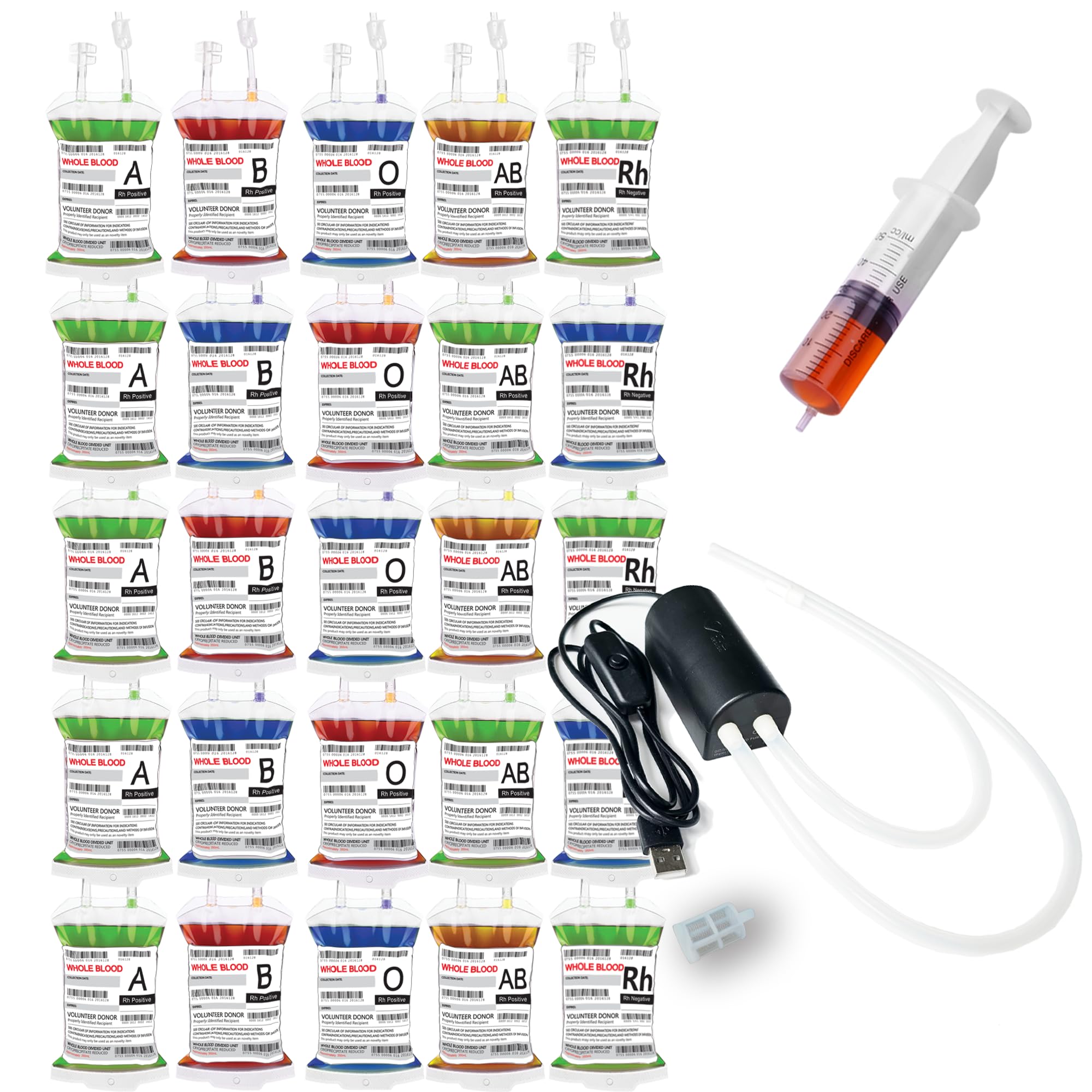 Blood Bags for Drinks, WYNK Live Blood of Theme Parties 350ML x 10 IV Bags with Syringe Halloween Party Cups for Halloween Zombie Party Christmas Carnival Theme Parties Children Funny Decoration